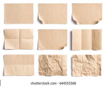 Collection of Recycled paper,crumpled paper,unfolded piece paper on white background Stock Photo