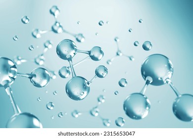 DNA水のスプラッシュ背景に化粧品エッセンス、液体の泡、液体の泡の中の分子、3Dレンダリングの写真素材