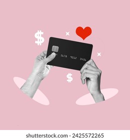 Couple, credit card, sharing card, Spending together, debit card, boyfriend expenses, husband expenses, personal finances, man and woman hand, money, banking service, Couples, Two people, Money, Share Foto stock
