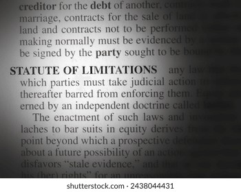 close up photo of the words statue of limitations Stockfoto