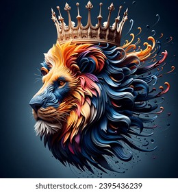 Close up photo of modern abstract art with a crowned lion