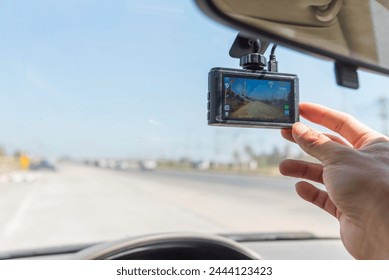  Closeup to dash camera in the car Foto stock