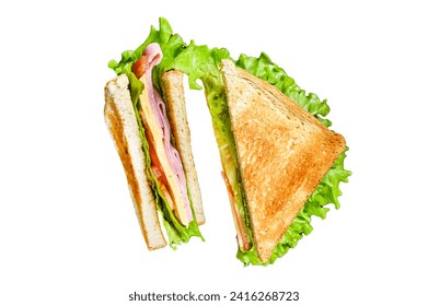 Club sandwiches with pork ham, cheese, tomatoes and lettuce Isolated on white background, Top view Stock-foto
