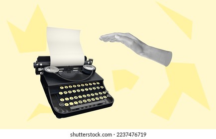 Creative arm typing on retro typewriter Stock Photo