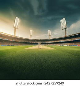 Cricket stadium with cinematics lights