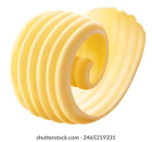 Curls of fresh butter isolated on white Foto stock