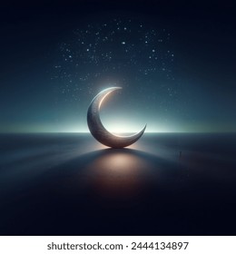 Eid Mubarak with a small smooth crescent moon in the sky made of mild steel 