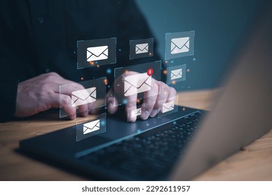 Email inbox, online communication and e-mail marketing concept, email marketing concept, company sending many e-mails or digital newsletter to customers, business network digital online marketing. Stockfotó