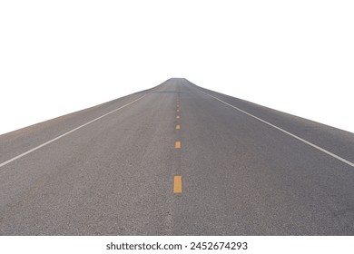 白い背景に切り取り線付きに空のアスファルト道路の写真素材