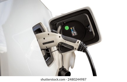 CO2排出量を削減するために、充電ステーションに供給するために持続可能な電源から生成されたグリーン電力とエコ電力をコンセプトとした電気自動車用のEV充電ステーション。の写真素材