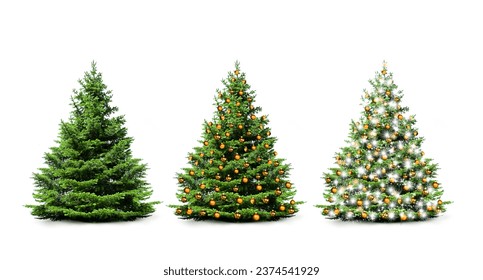 Festively decorated Christmas tree with fairy lights Foto stock