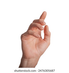 Finger touching, pointing hand gesturing. Clicking index finger isolated, forefinger screen touch click. Display choose indicate side right outstretched. Man tap arm person Stock fotografie
