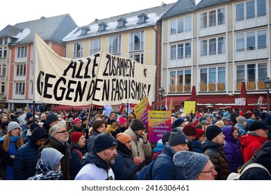 Frankfurt, Alemania, 20 de enero de 2024, 80.000 personas se manifestaron contra el odio y la AfD. Foto de contenido editorial de stock