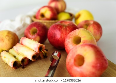 Fresh apples without core. Removed with corer tool. Ingredient for jam or pie. Harvest Stock Photo