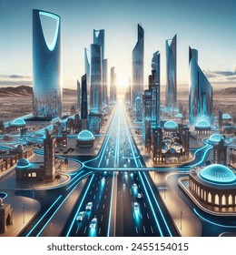 futuristic saudi arabia with roads