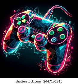 game controller neon controller low poly on dark background