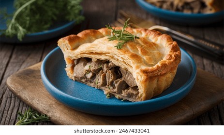 Game Pie - Pastry pie filled with mixed game meat and herbs.
 库存照片