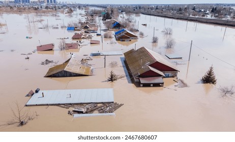 Global warming, floods on the planet.The apocalypse, catastrophes.Storms and destruction.Natural disasters,climate change,the riot of nature.The remnants of human life are floating in dirty water.End Foto Stock
