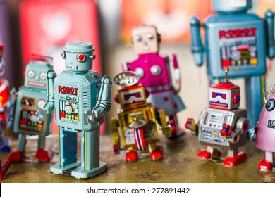 Group of vintage robots Stock Photo