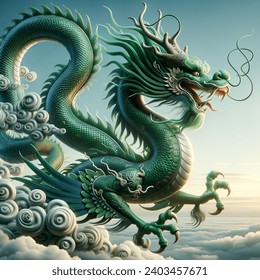 Green chinese dragon 3d background