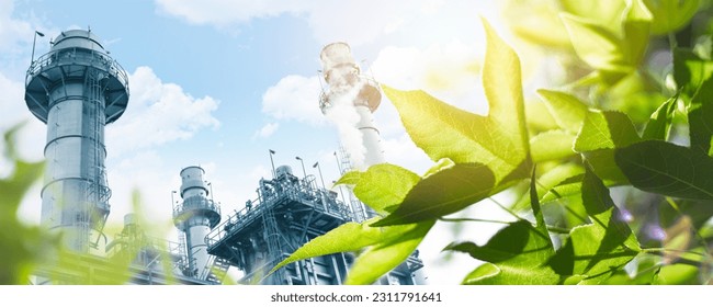 Green Industry Eco Power Factory Good environment ozone air low carbon footprint wide for banner. Stockfoto
