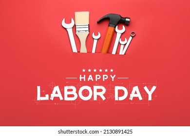 Greeting card for Labor Day or International Workers' Day with set of tools Stock Photo