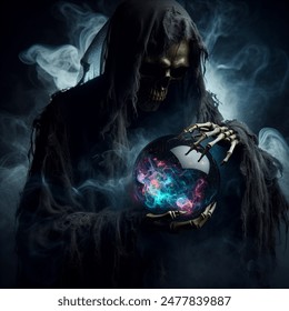 grim reaper hands holding orb
