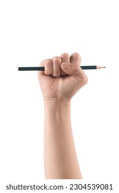 hand raised fist with pencil isolated on white background. – Ảnh có sẵn