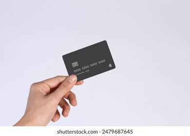 Hand showing credit card, or card, or business card or voucher, isolated on white background, template, mock-up - Φωτογραφία στοκ