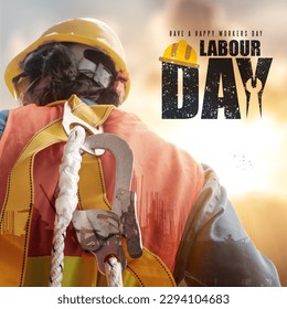 Happy Labour Day Poster On A Blurred Background. Stock Photo