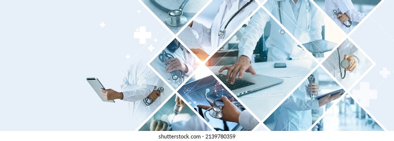 Стоковая фотография: Healthcare and medical doctor working in hospital with professional team in physician,nursing assistant, laboratory research and development. Medical technology service to solve people health problem
