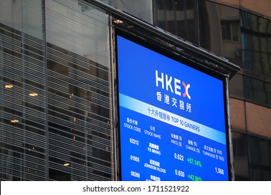 Hong Kong, 20 april 2020: exterior of hong kong stock exchange market.  Foto Stok Editorial