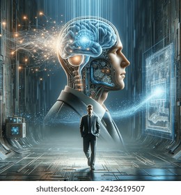 human with computer mind futuristic