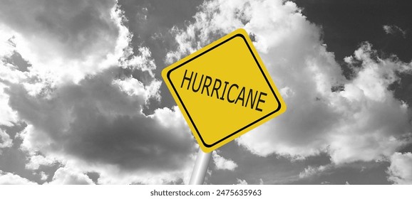 Hurricane season with symbol sign against a stormy background and copy space. dirty and angled sign adds to the drama. hurricane sign, hurricane season sing on cloudy background - Φωτογραφία στοκ