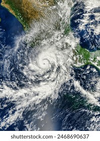 Hurricane Raymond. The first major hurricane of the 2013 season in the eastern Pacific stalled near Mexico, drenching the western coast for seve Elements of this image furnished by NASA. Arkistovalokuva