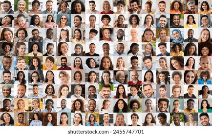この画像は、多様性と相互接続社会のコンセプトを説得力ある形で強調する、多種多様な人々のポートレートを描いていますの写真素材
