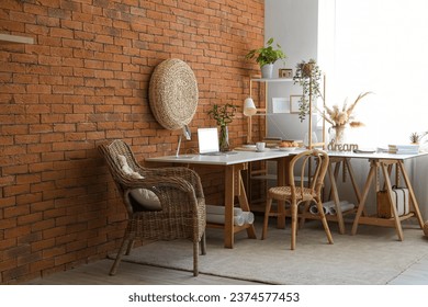 Interior of office with modern workplace and houseplants Stock-foto