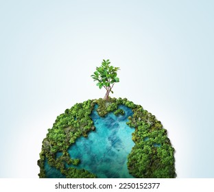 Invest in our planet. Earth day 2023 concept background. Ecology concept. Design with globe map drawing and leaves isolated on white background.  Stock Photo