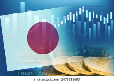 コイン&グラフで日本の株式投資取引に国旗。の写真素材