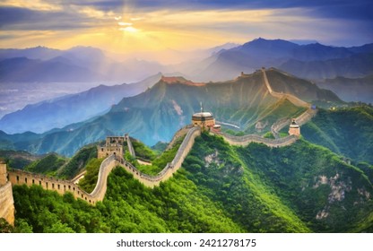 万里の長城のある中国の風景の写真素材