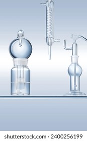 Laboratory vessels, drip distillation, scientific skincare background materials Stockfotó