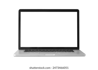 Portátil con pantalla blanca vacía en blanco maqueta de visualización, aislado sobre fondo blanco Foto de stock