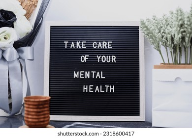Letterboard with the words, Take care of your mental health. Mental health awareness concept 库存照片