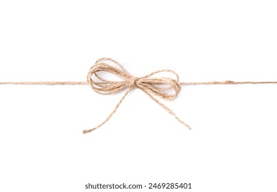 Linen rope string with bow isolated on white, top view: stockfoto