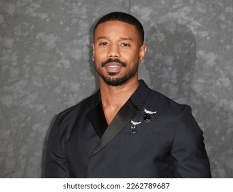 London, United Kingdom - February 15,2023: Michael B. Jordan attends the European Premiere of "Creed III" at Cineworld Leicester Square in London, England.: redactionele stockfoto
