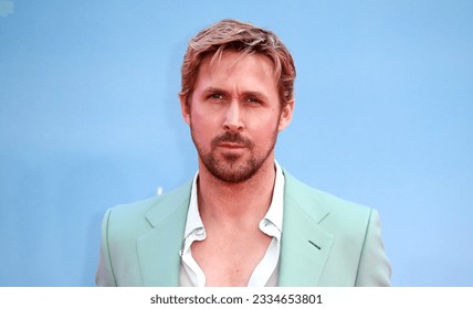 London, United Kingdom - July 12, 2023: Ryan Gosling attends the "Barbie" European Premiere at Cineworld Leicester Square in London, England.  – Ảnh báo chí có sẵn
