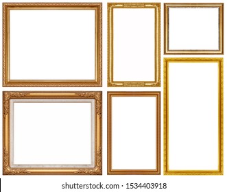 Luxury golden glitter picture frame isolated on a white background Stock Photo