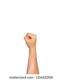 Man fist pointing straight out on white background, room for copy space Foto stock