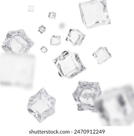 Many ice cubes in air on white background 库存照片