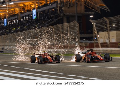 MANAMA, BAHRAIN, Bahrain International Circuit, 2.March.2024: Charles Leclerc and Carlos Sainz of Scuderia Ferrari during Formula One Bahrain Grand Prix


 编辑库存照片
